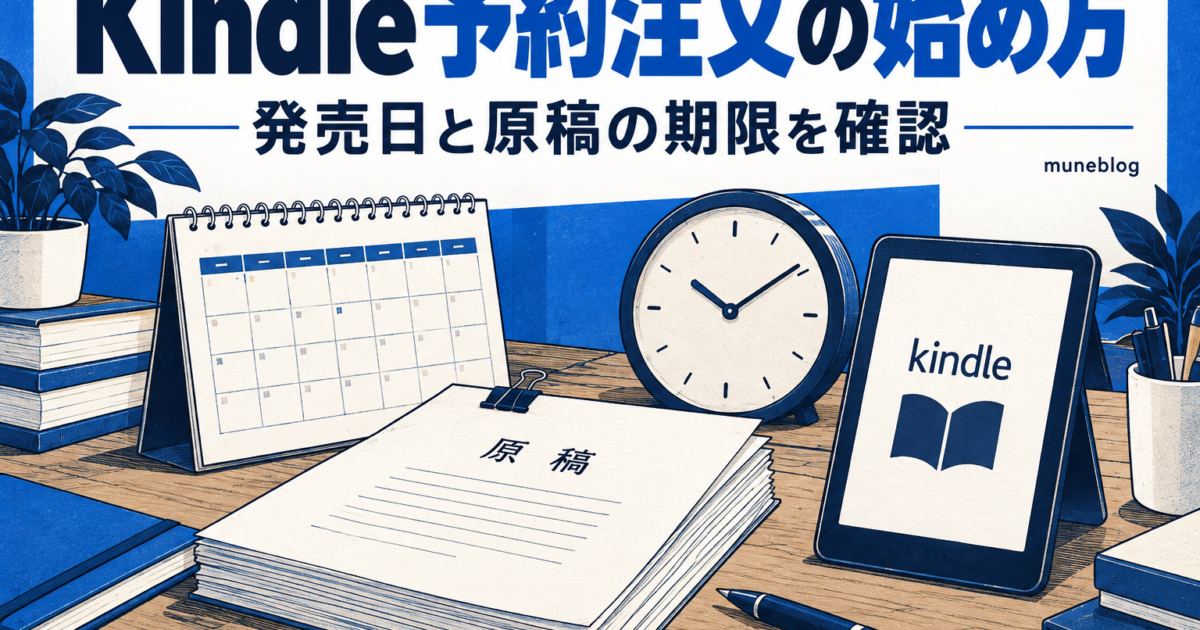 Kindle予約注文の始め方。発売日と原稿の提出期限をカレンダーで確認するイラスト。
