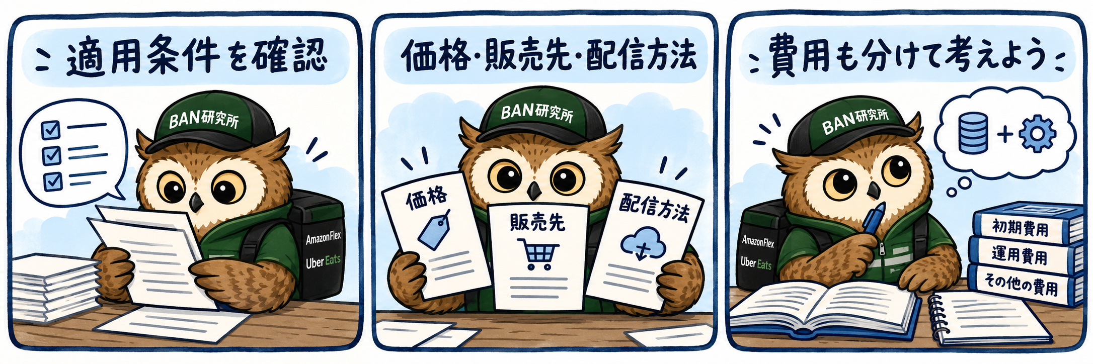 印税率だけでなく価格、販売先、配信条件と制作費を確認する梟むねさんの3コマ解説